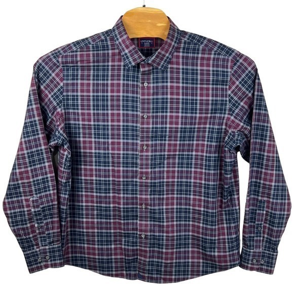Untuckit Rustico Mens Burgandy Blue Plaid Long Sleeve Button Front Shirt XL - Picture 2 of 5